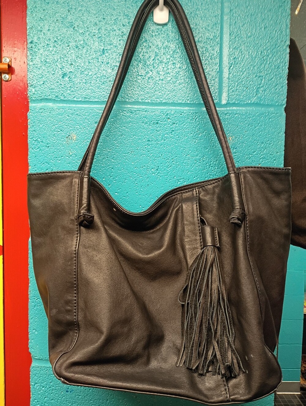 HOBO Black Leather Tote with Tassel Accent